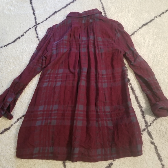 Free People Burgundy Plaid Tunic Top Flannel XS - Picture 4 of 4